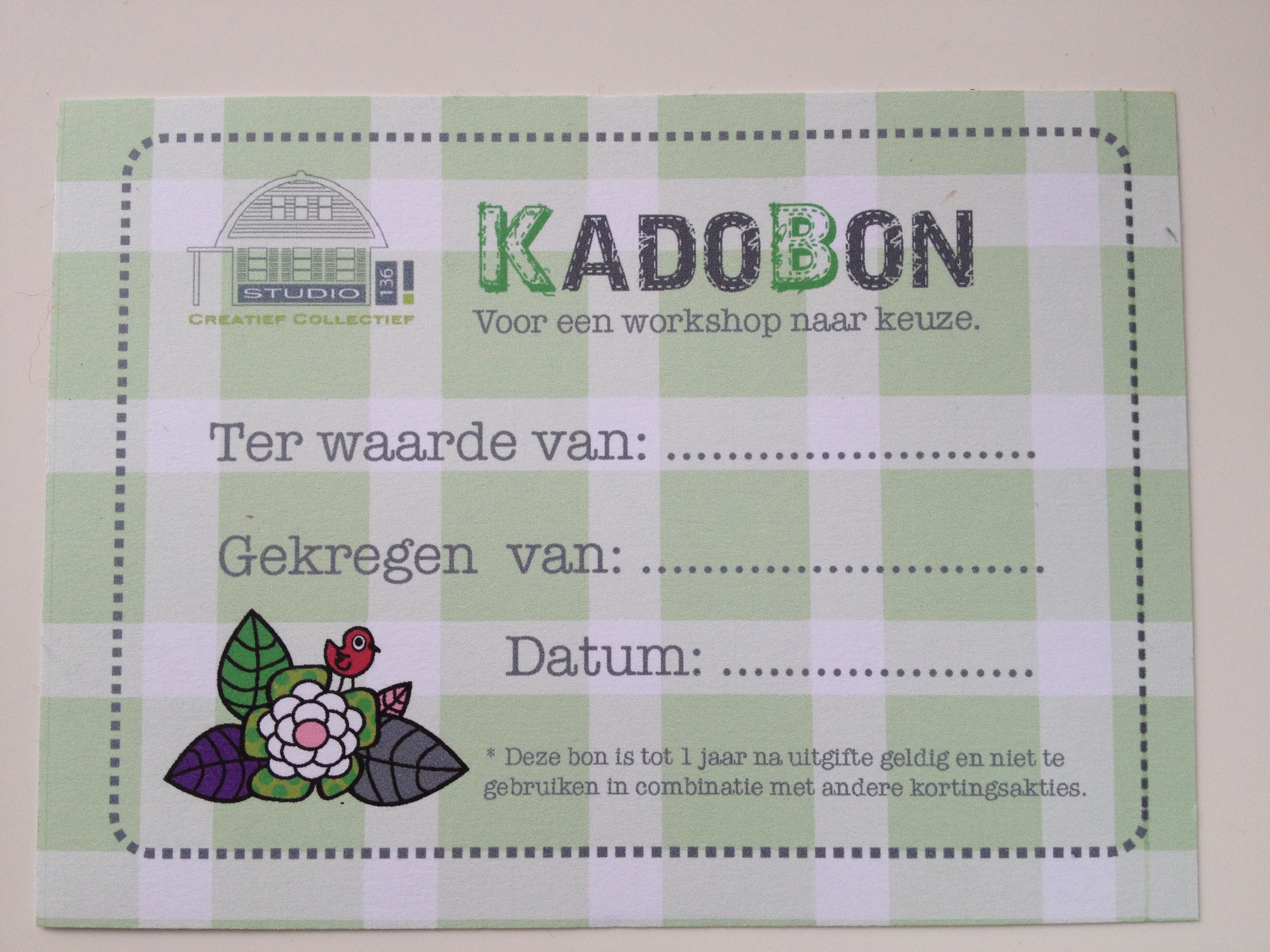 Cadeaubon voor de komende feestdagen.